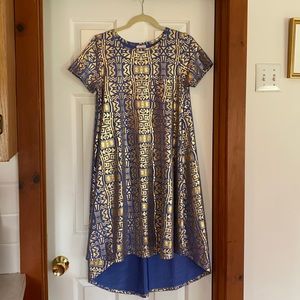 LulaRoe Swing Dress (Blue & Gold)